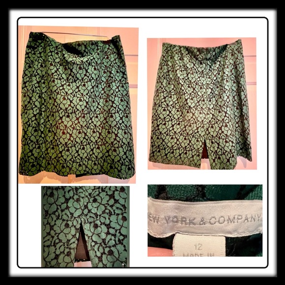 New York & Company lace skirt - green and black lace w/black lining - size 12 - Picture 2 of 8